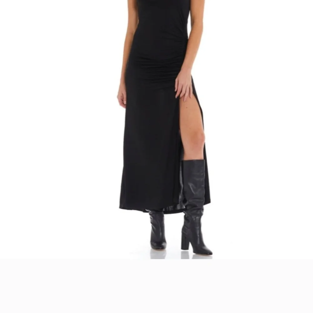Young Fabulous & Broke Tulola Dress (L) Black Ruched Booty Cowl Draping Maxi - Picture 4 of 10